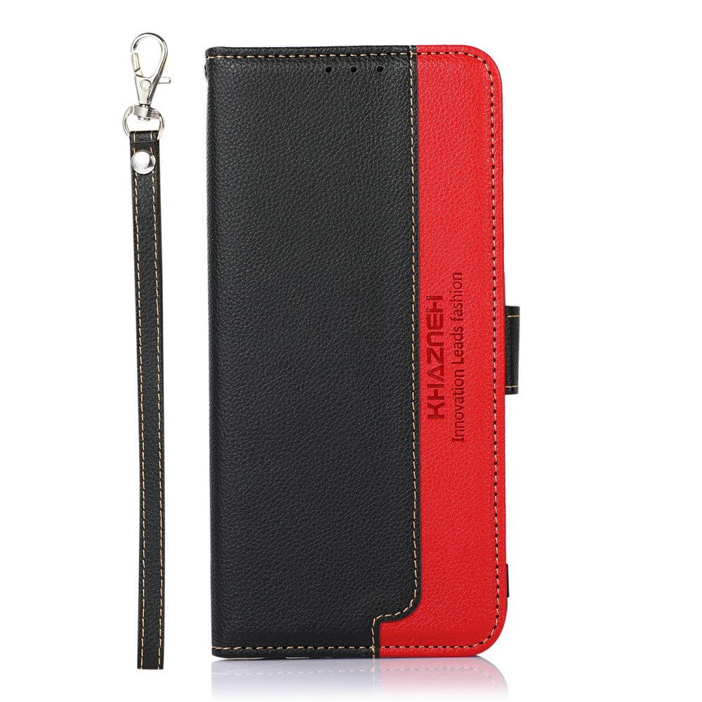 KHAZNEH For Xiaomi Redmi Note 15 Pro 4G (Global) Case RFID Blocking Wallet Litchi Texture PU Leather Phone Cover with Strap - Black