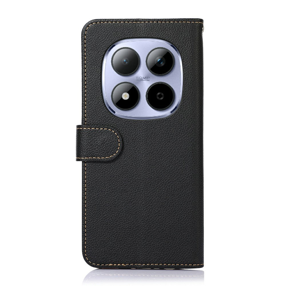 KHAZNEH For Xiaomi Redmi Note 15 Pro 4G (Global) Case RFID Blocking Wallet Litchi Texture PU Leather Phone Cover with Strap - Black