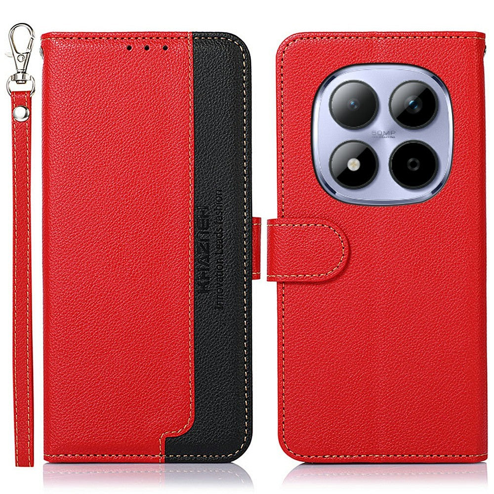 KHAZNEH For Xiaomi Redmi Note 15 Pro 4G (Global) Case RFID Blocking Wallet Litchi Texture PU Leather Phone Cover with Strap - Red