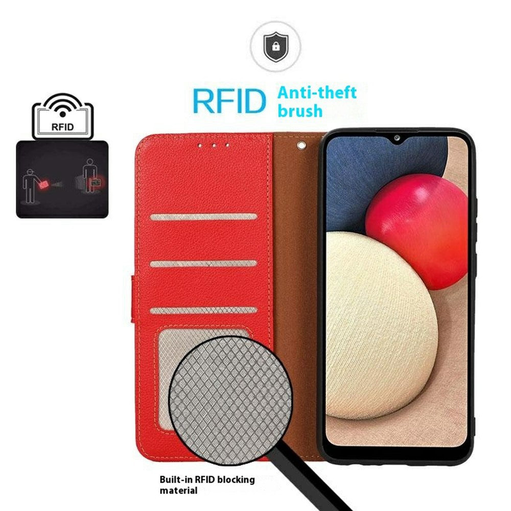 KHAZNEH For Xiaomi Redmi Note 15 Pro 4G (Global) Case RFID Blocking Wallet Litchi Texture PU Leather Phone Cover with Strap - Red