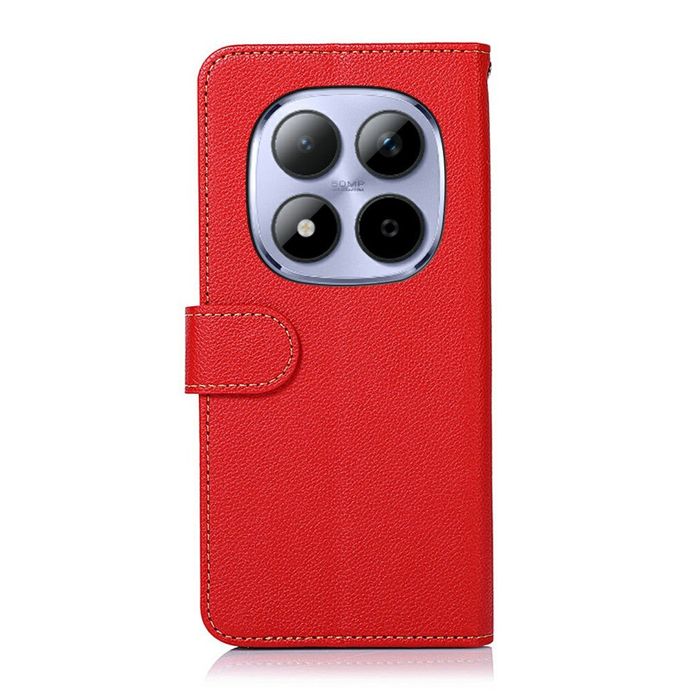 KHAZNEH For Xiaomi Redmi Note 15 Pro 4G (Global) Case RFID Blocking Wallet Litchi Texture PU Leather Phone Cover with Strap - Red