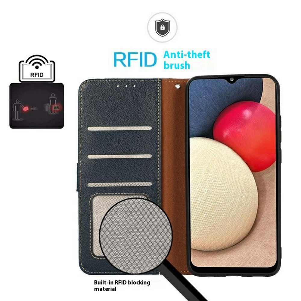 KHAZNEH For Xiaomi Redmi Note 15 Pro 4G (Global) Case RFID Blocking Wallet Litchi Texture PU Leather Phone Cover with Strap - Blue