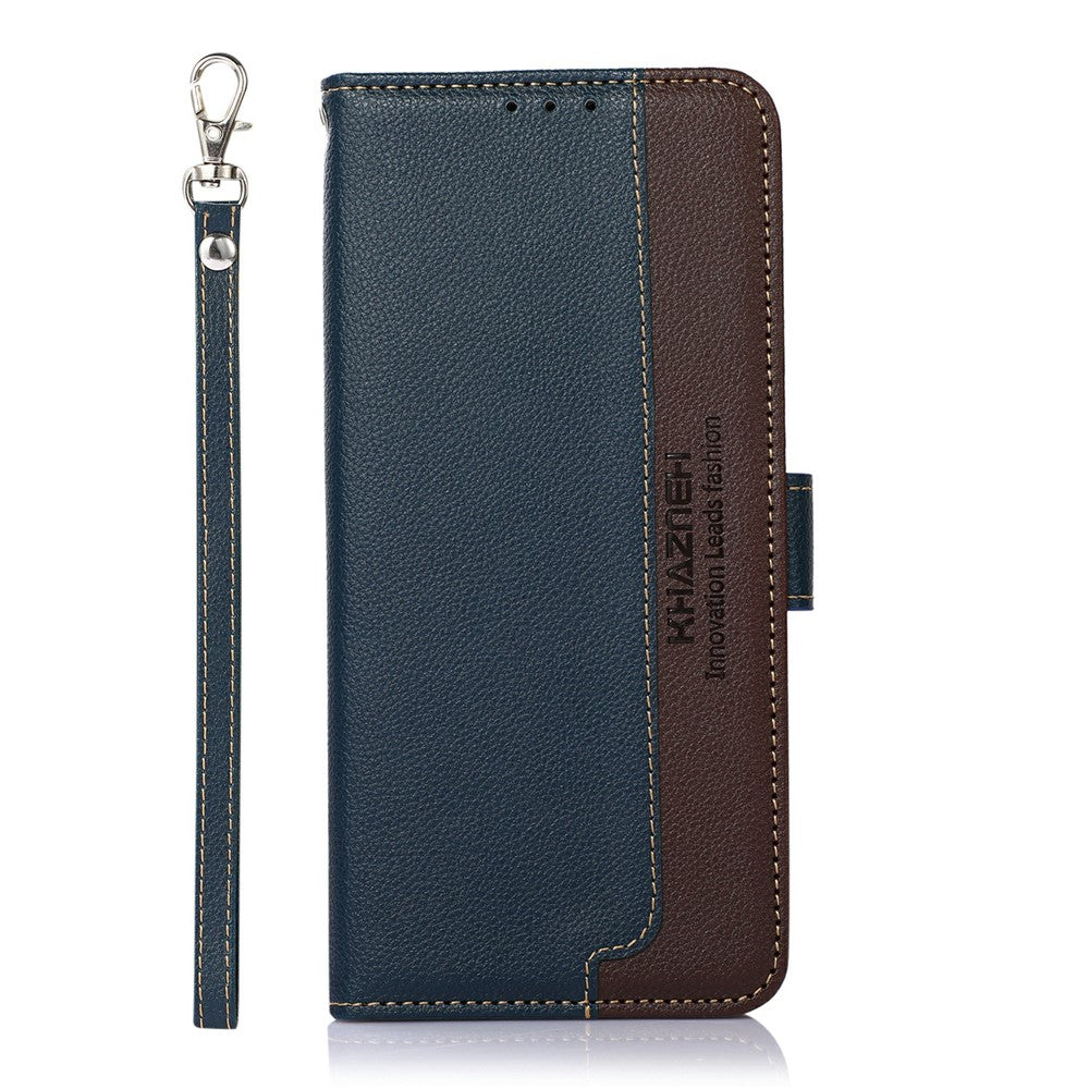 KHAZNEH For Xiaomi Redmi Note 15 Pro 4G (Global) Case RFID Blocking Wallet Litchi Texture PU Leather Phone Cover with Strap - Blue