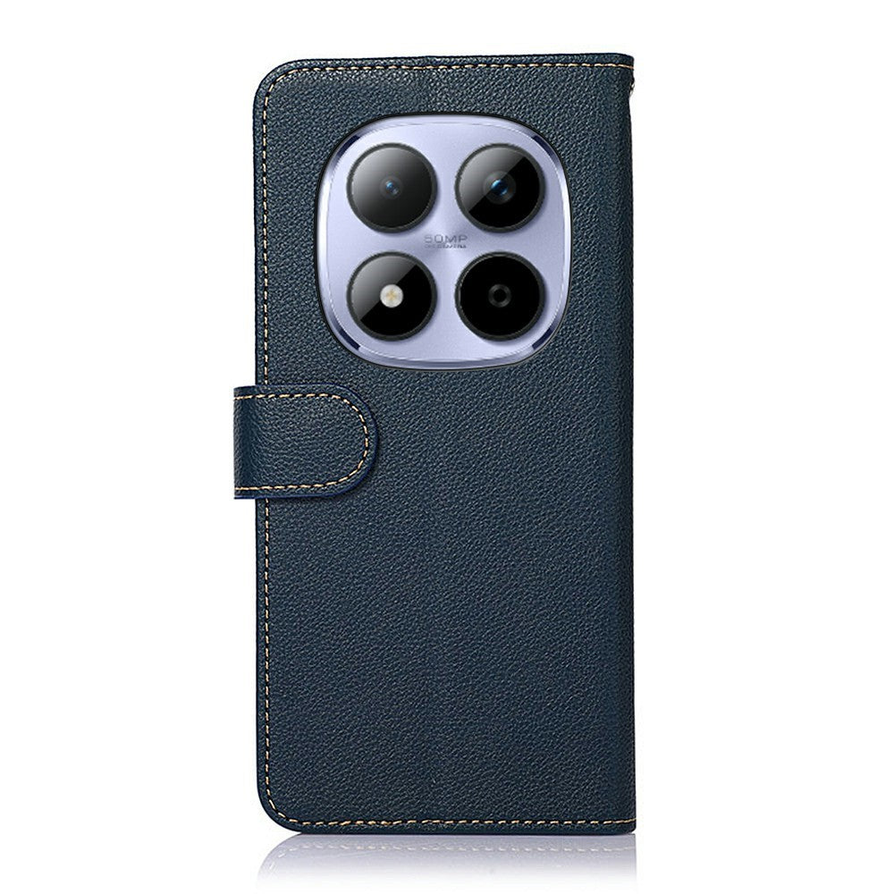 KHAZNEH For Xiaomi Redmi Note 15 Pro 4G (Global) Case RFID Blocking Wallet Litchi Texture PU Leather Phone Cover with Strap - Blue