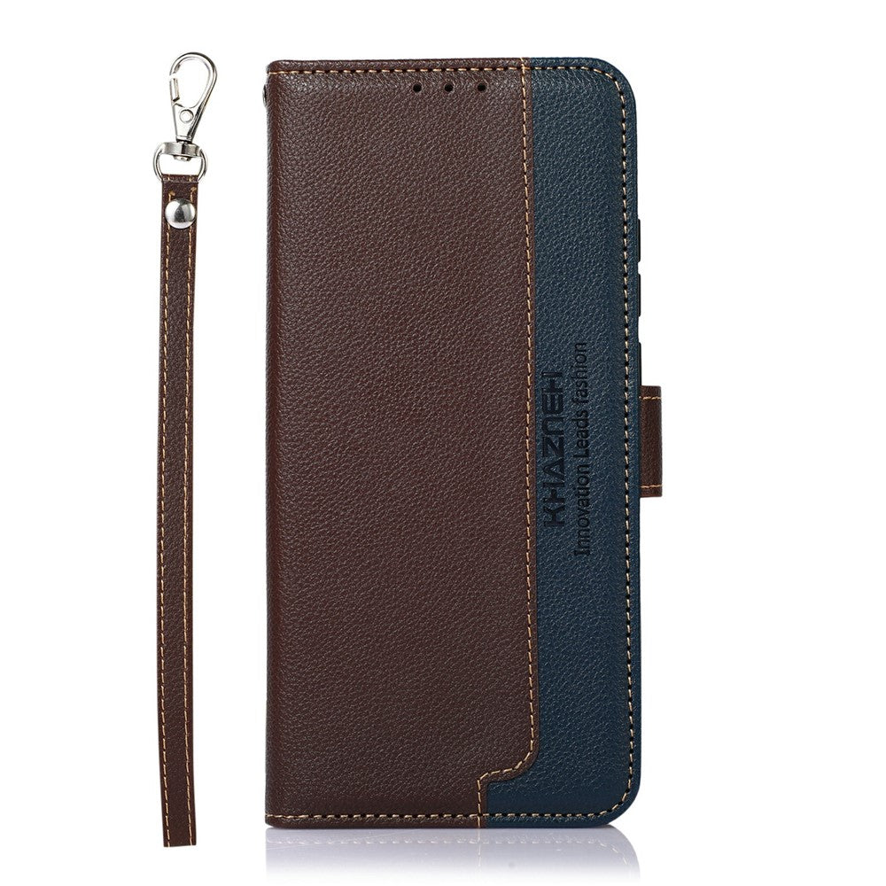 KHAZNEH For Xiaomi Redmi Note 15 Pro 4G (Global) Case RFID Blocking Wallet Litchi Texture PU Leather Phone Cover with Strap - Brown
