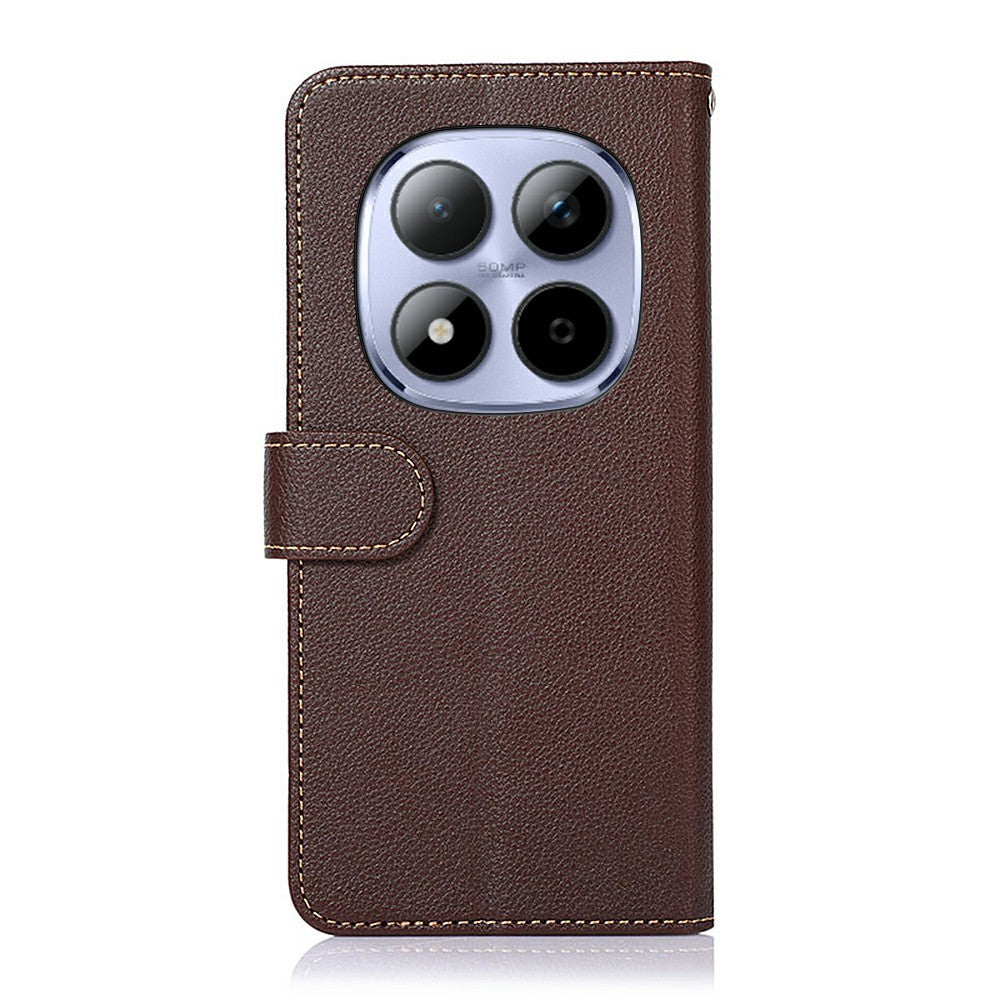 KHAZNEH For Xiaomi Redmi Note 15 Pro 4G (Global) Case RFID Blocking Wallet Litchi Texture PU Leather Phone Cover with Strap - Brown