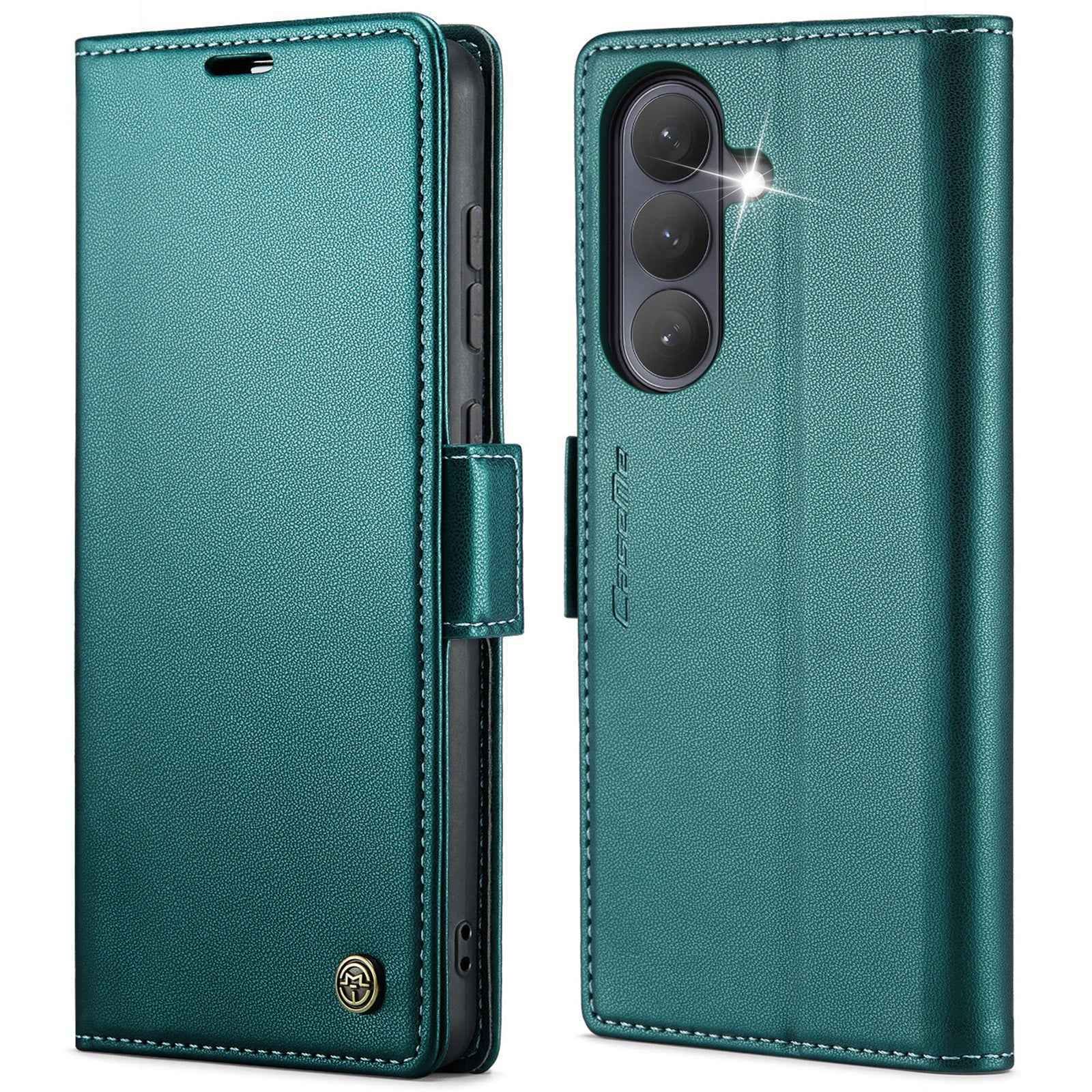 For Samsung Galaxy A57 5G Case CASEME 023 Series RFID Blocking Wallet Stand Glossy Litchi Texture Leather Phone Cover - Green
