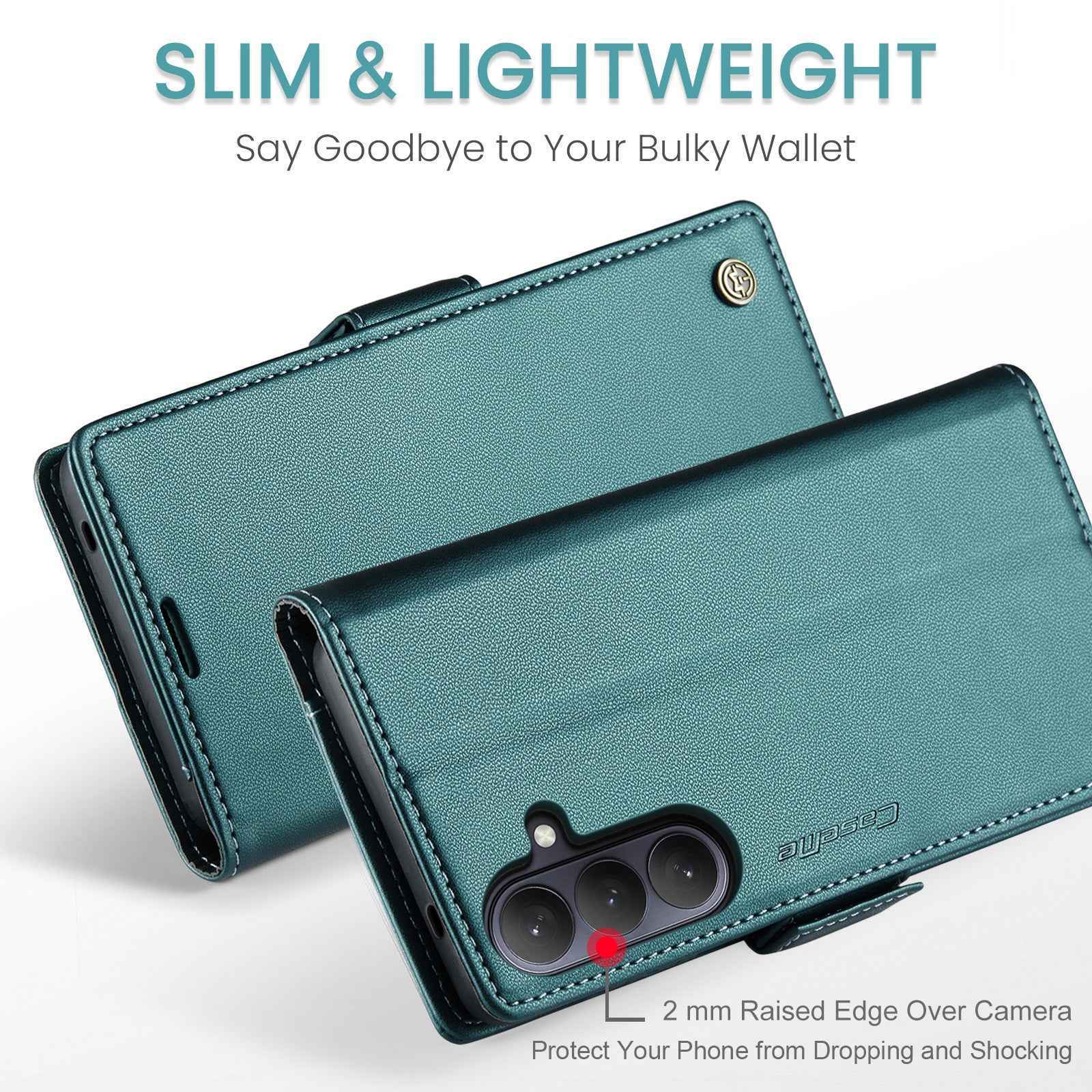 For Samsung Galaxy A57 5G Case CASEME 023 Series RFID Blocking Wallet Stand Glossy Litchi Texture Leather Phone Cover - Green