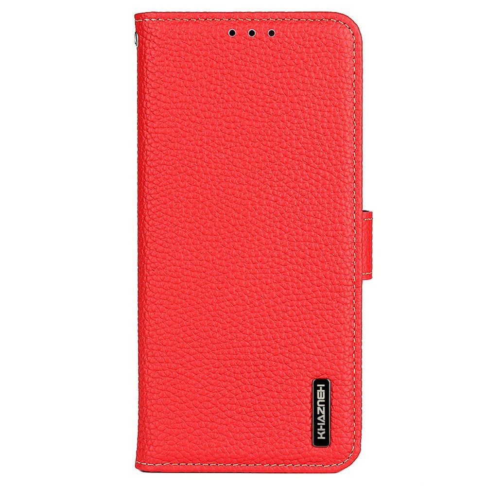 KHAZNEH For Xiaomi Redmi Note 15 Pro 4G (Global) Wallet Case Litchi Texture Genuine Cow Leather Flip Phone Cover - Red