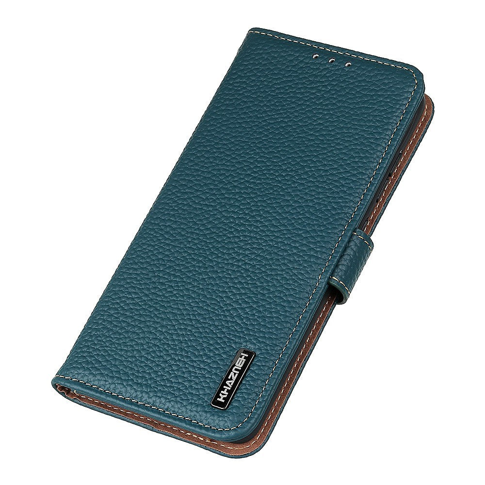 KHAZNEH For Xiaomi Redmi Note 15 Pro 4G (Global) Wallet Case Litchi Texture Genuine Cow Leather Flip Phone Cover - Green