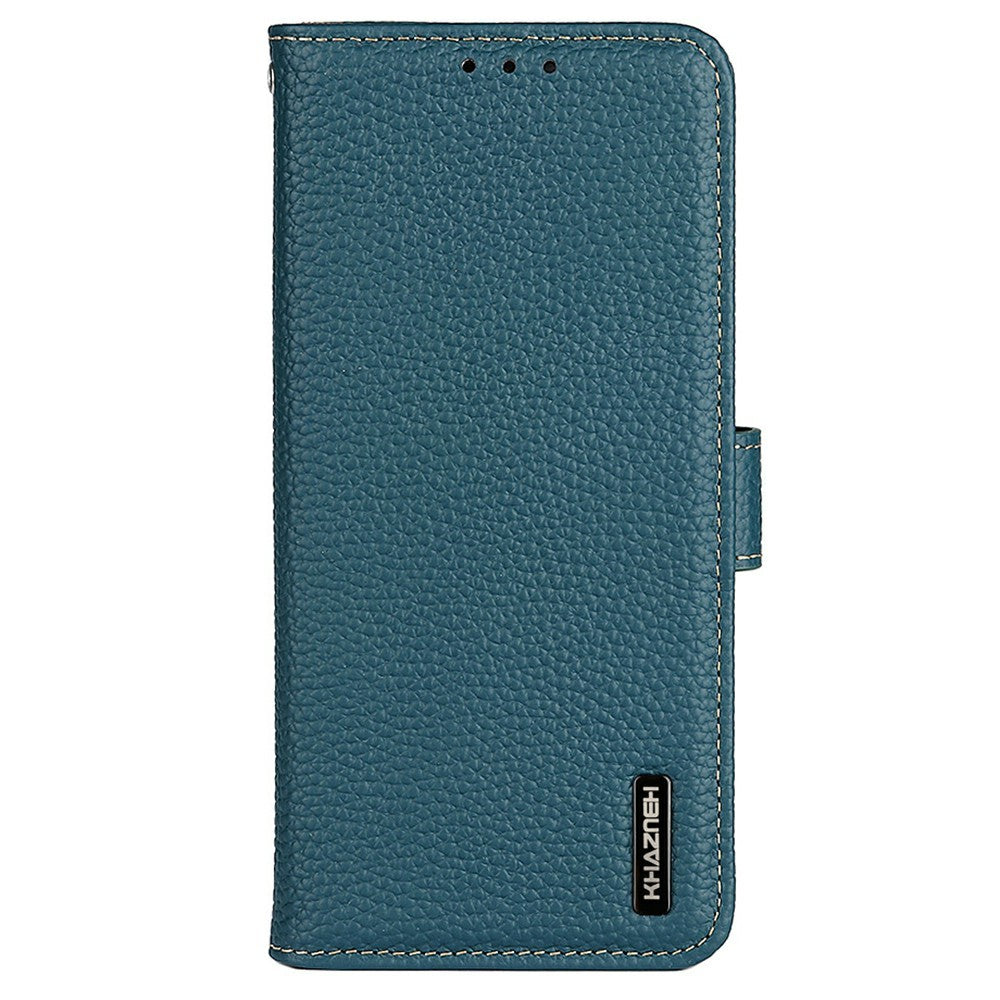 KHAZNEH For Xiaomi Redmi Note 15 Pro 4G (Global) Wallet Case Litchi Texture Genuine Cow Leather Flip Phone Cover - Green