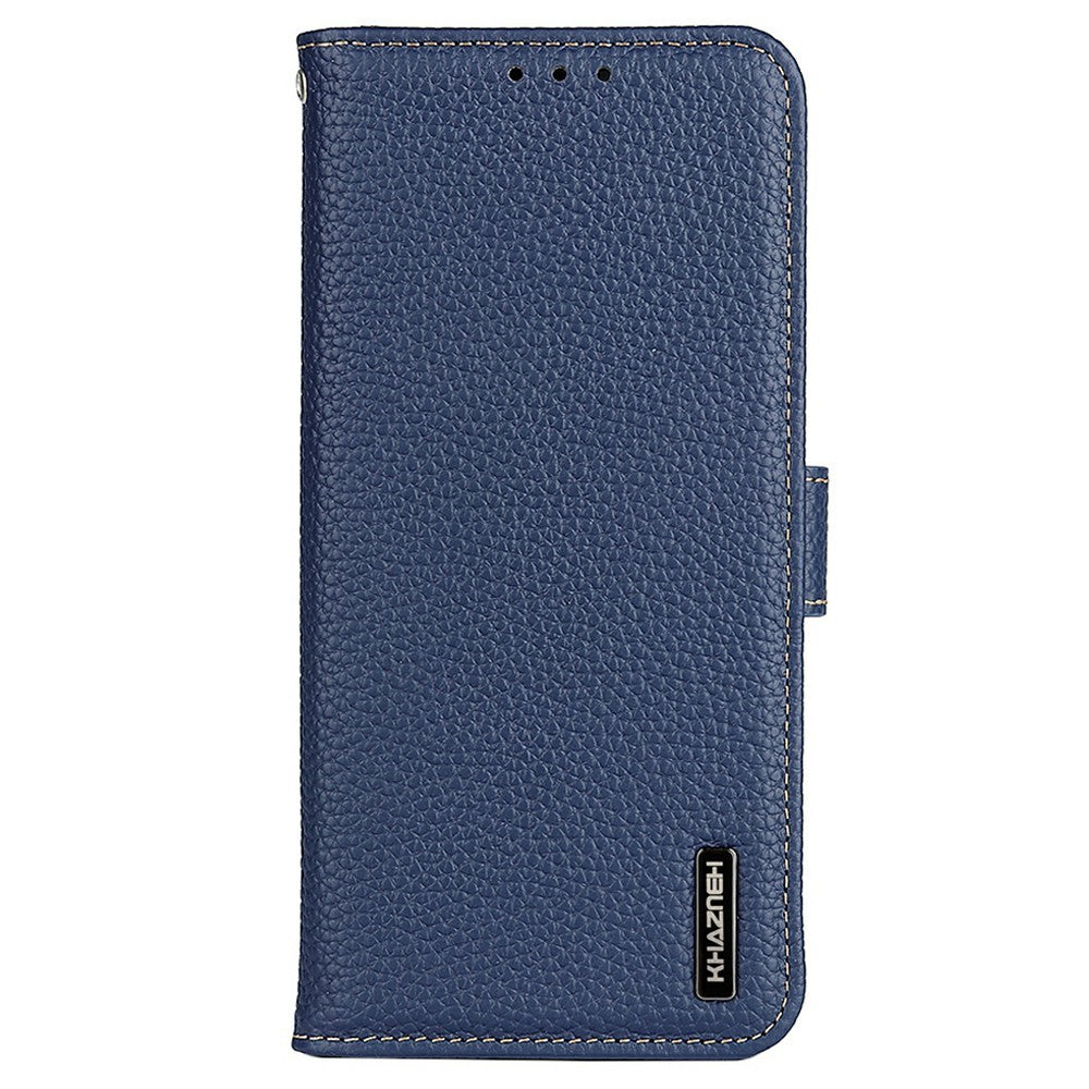 KHAZNEH For Xiaomi Redmi Note 15 Pro 4G (Global) Wallet Case Litchi Texture Genuine Cow Leather Flip Phone Cover - Blue