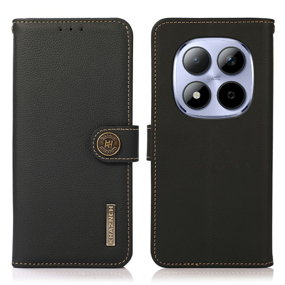 KHAZNEH for Xiaomi Redmi Note 15 Pro 4G (Global) Case Genuine Cow Leather RFID Blocking Wallet Phone Cover - Black