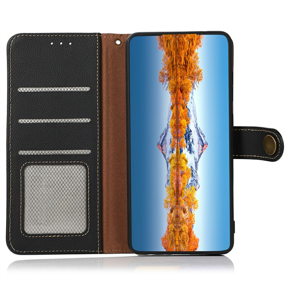KHAZNEH for Xiaomi Redmi Note 15 Pro 4G (Global) Case Genuine Cow Leather RFID Blocking Wallet Phone Cover - Black