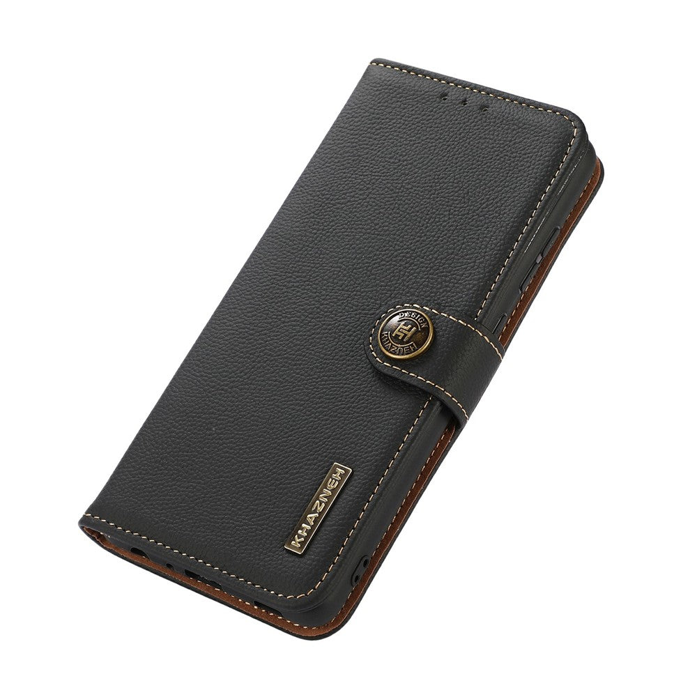KHAZNEH for Xiaomi Redmi Note 15 Pro 4G (Global) Case Genuine Cow Leather RFID Blocking Wallet Phone Cover - Black