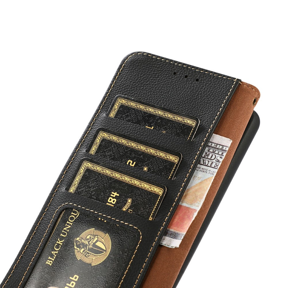 KHAZNEH for Xiaomi Redmi Note 15 Pro 4G (Global) Case Genuine Cow Leather RFID Blocking Wallet Phone Cover - Black