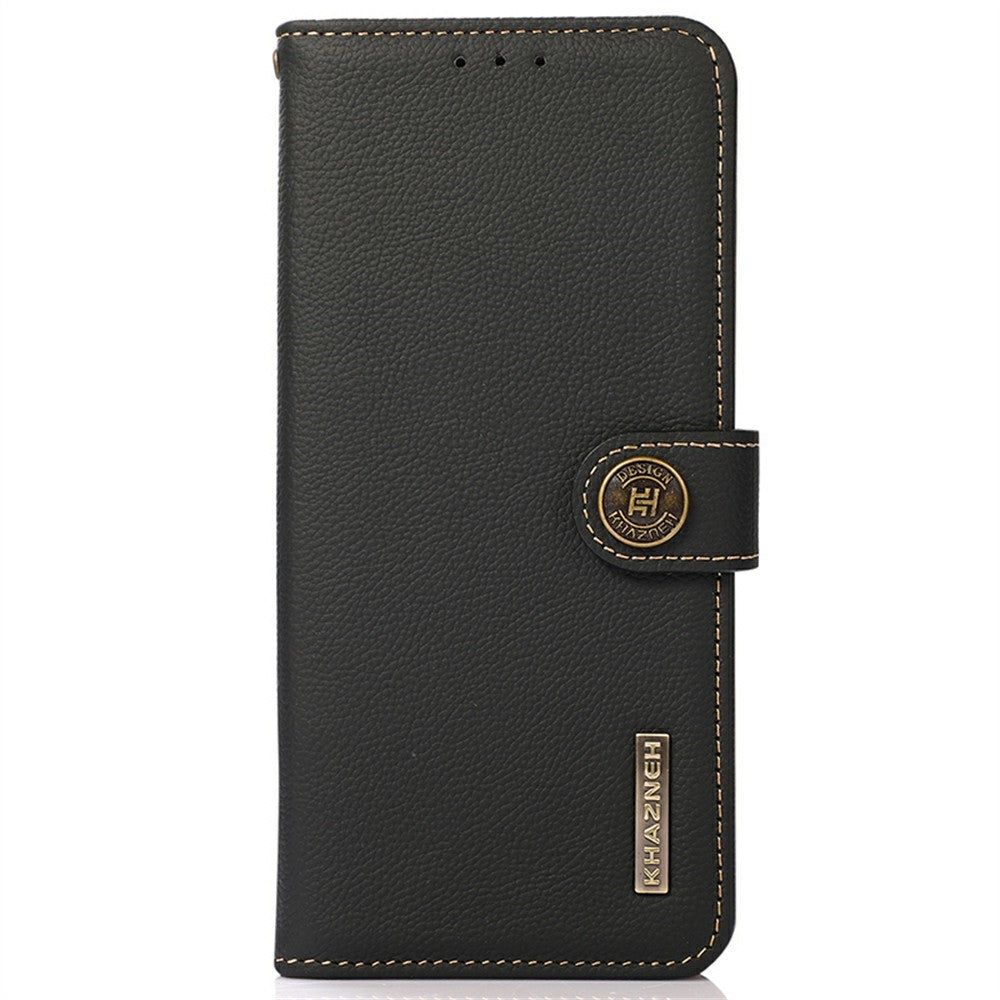 KHAZNEH for Xiaomi Redmi Note 15 Pro 4G (Global) Case Genuine Cow Leather RFID Blocking Wallet Phone Cover - Black