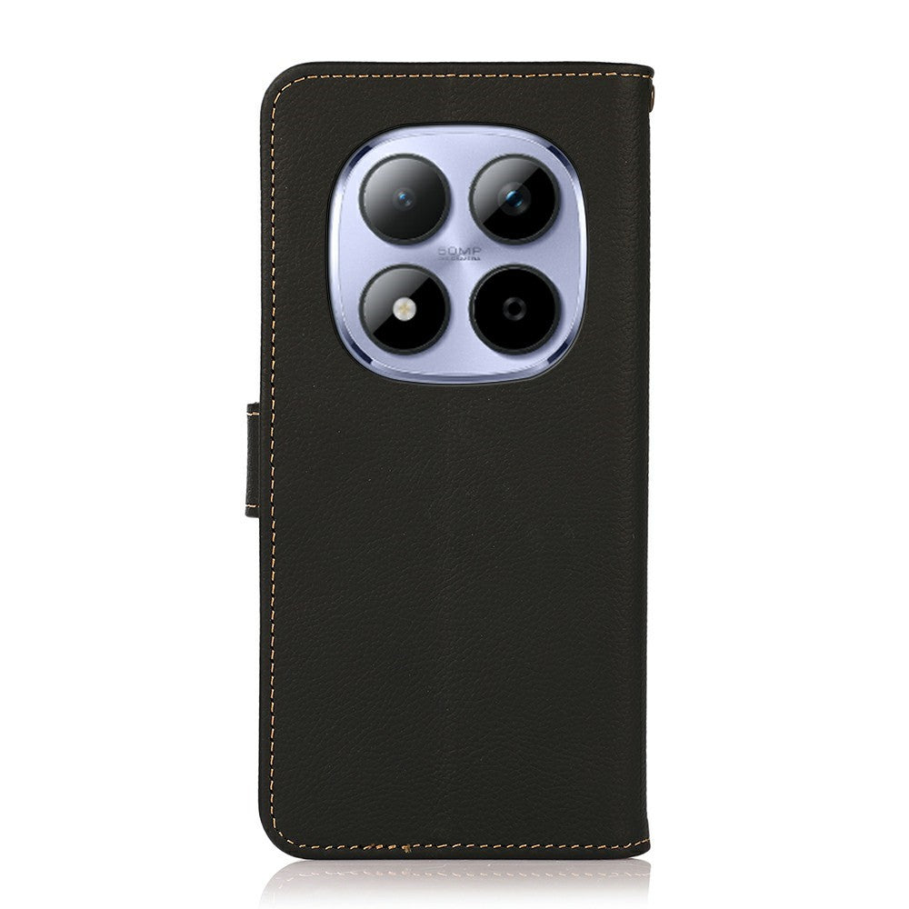KHAZNEH for Xiaomi Redmi Note 15 Pro 4G (Global) Case Genuine Cow Leather RFID Blocking Wallet Phone Cover - Black