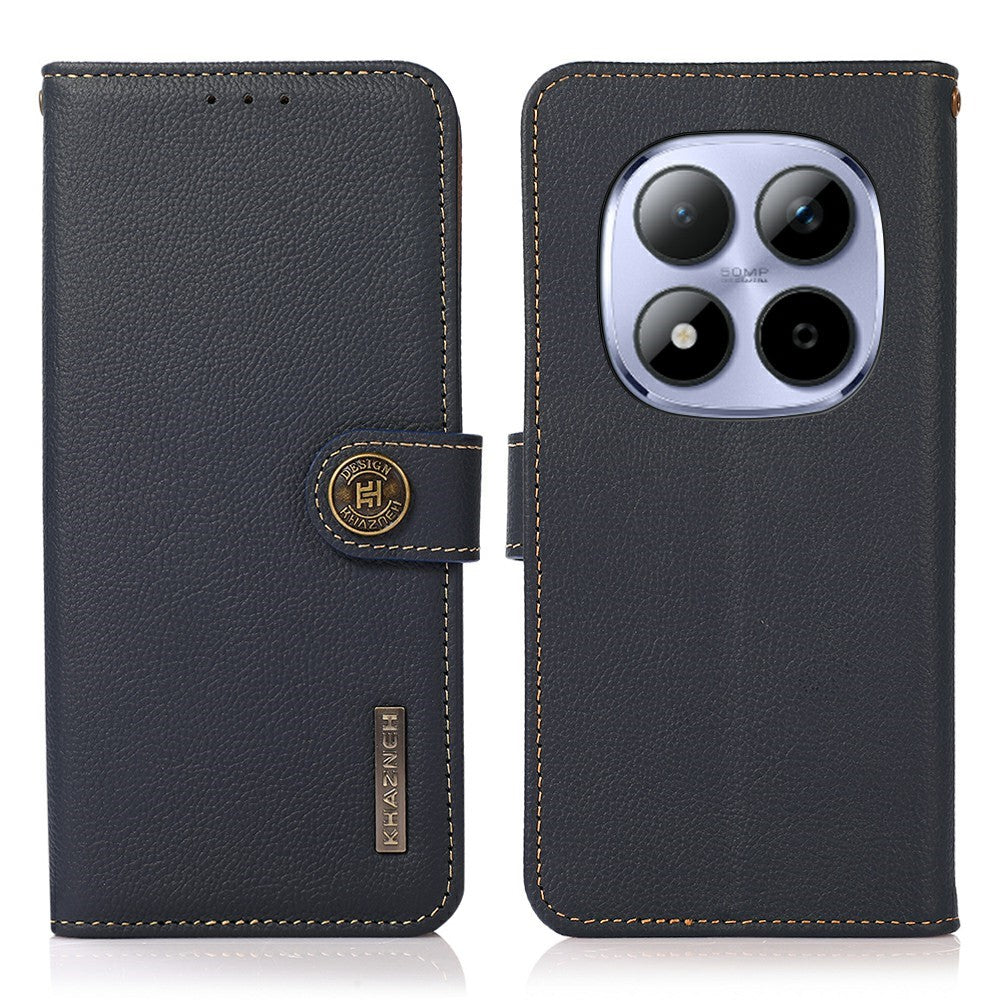 KHAZNEH for Xiaomi Redmi Note 15 Pro 4G (Global) Case Genuine Cow Leather RFID Blocking Wallet Phone Cover - Blue