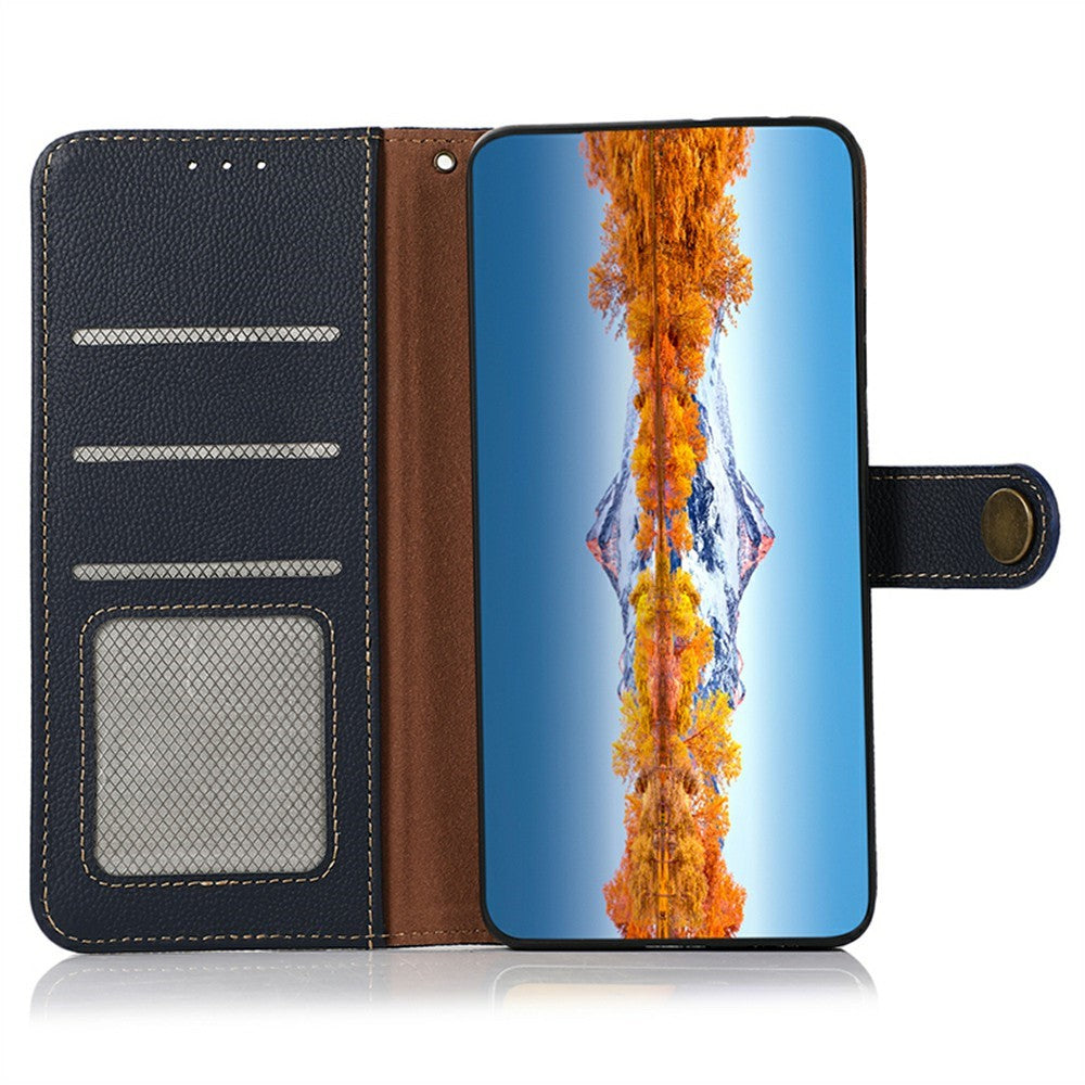 KHAZNEH for Xiaomi Redmi Note 15 Pro 4G (Global) Case Genuine Cow Leather RFID Blocking Wallet Phone Cover - Blue