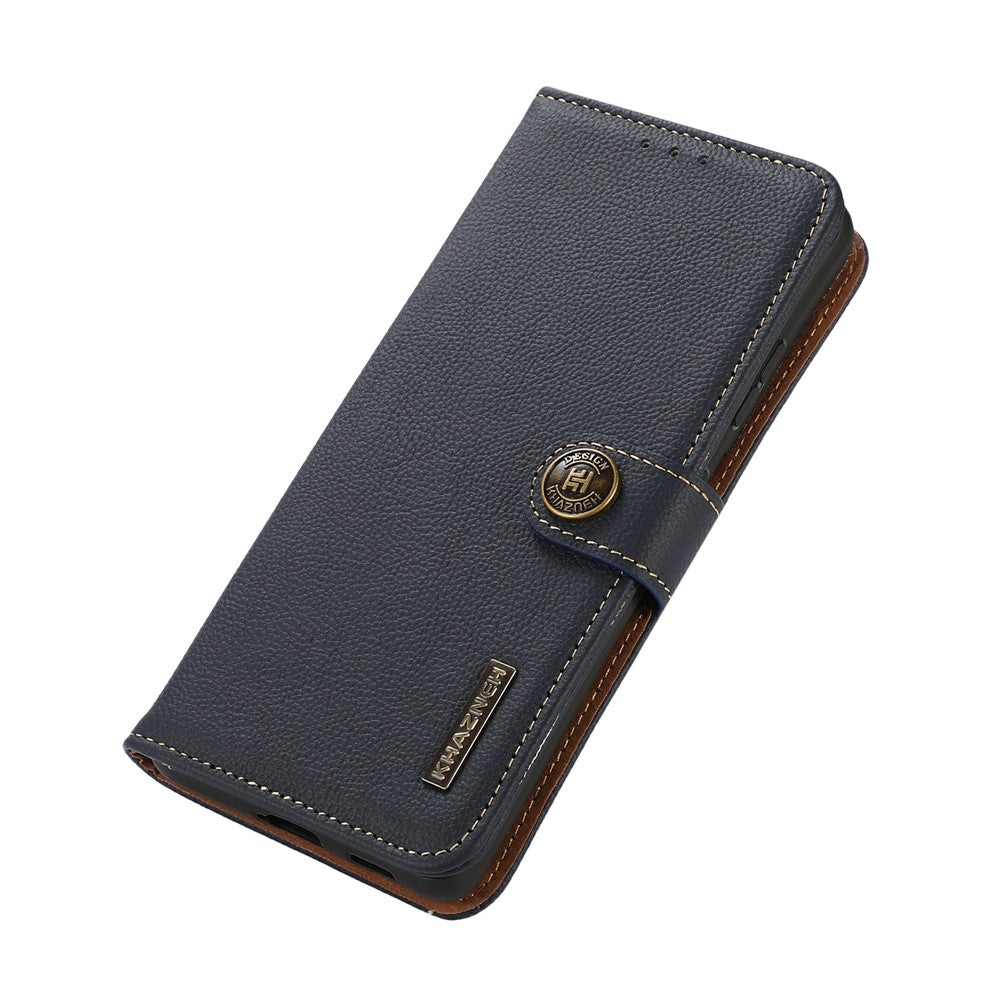 KHAZNEH for Xiaomi Redmi Note 15 Pro 4G (Global) Case Genuine Cow Leather RFID Blocking Wallet Phone Cover - Blue
