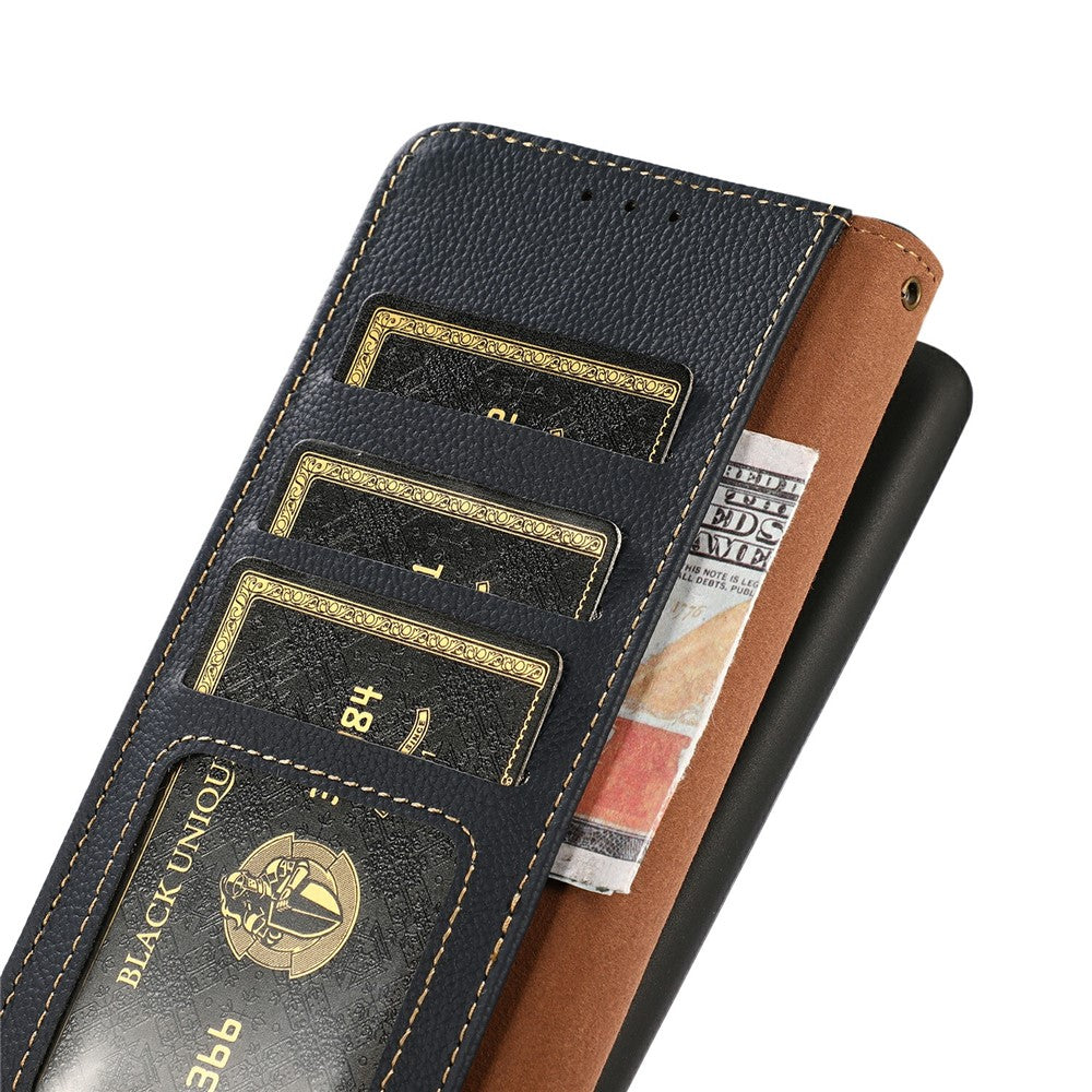 KHAZNEH for Xiaomi Redmi Note 15 Pro 4G (Global) Case Genuine Cow Leather RFID Blocking Wallet Phone Cover - Blue