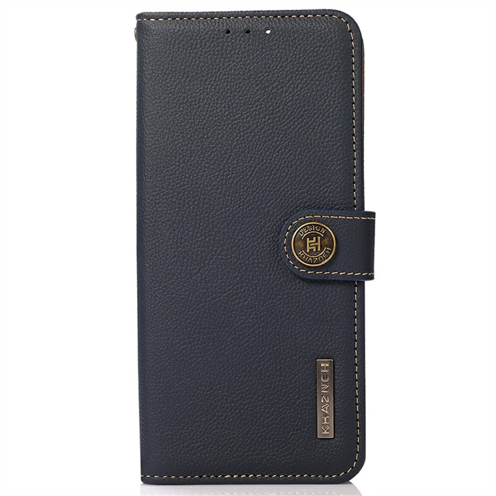 KHAZNEH for Xiaomi Redmi Note 15 Pro 4G (Global) Case Genuine Cow Leather RFID Blocking Wallet Phone Cover - Blue