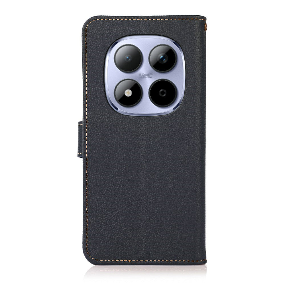 KHAZNEH for Xiaomi Redmi Note 15 Pro 4G (Global) Case Genuine Cow Leather RFID Blocking Wallet Phone Cover - Blue