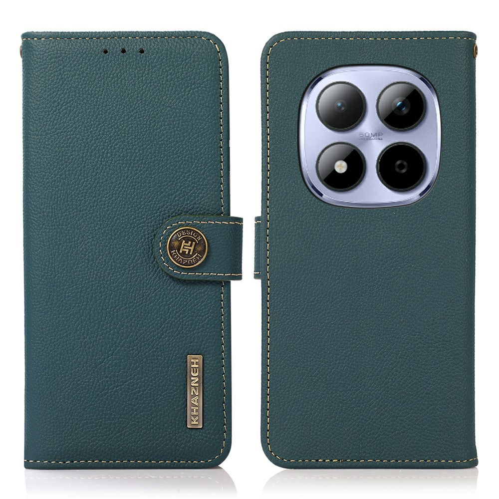 KHAZNEH for Xiaomi Redmi Note 15 Pro 4G (Global) Case Genuine Cow Leather RFID Blocking Wallet Phone Cover - Green