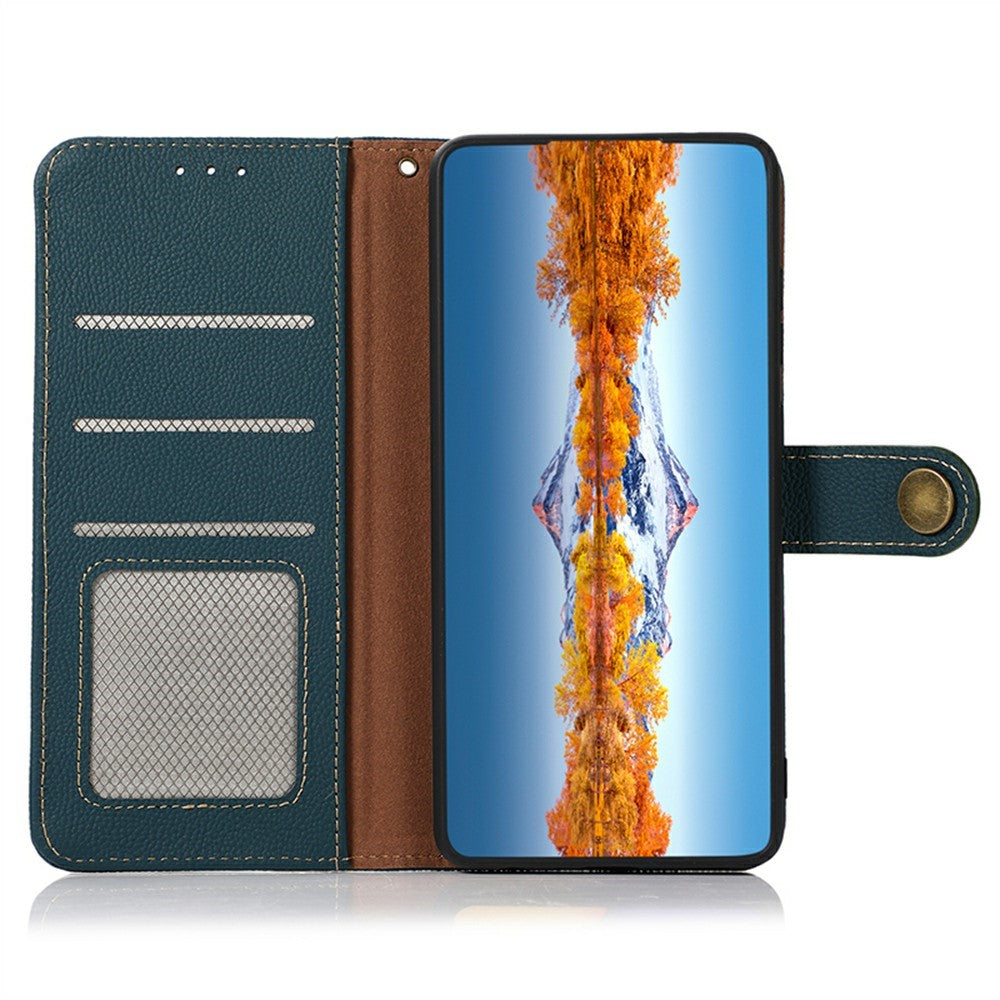 KHAZNEH for Xiaomi Redmi Note 15 Pro 4G (Global) Case Genuine Cow Leather RFID Blocking Wallet Phone Cover - Green