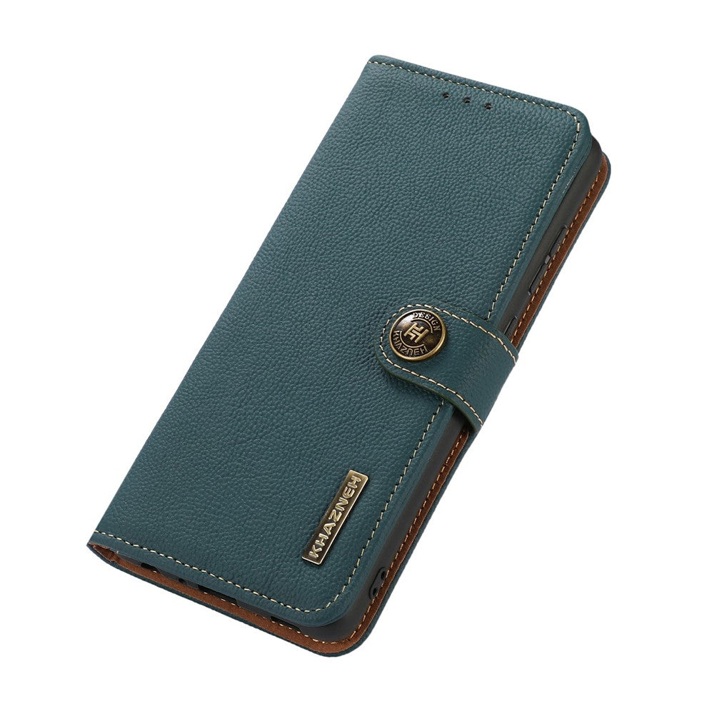 KHAZNEH for Xiaomi Redmi Note 15 Pro 4G (Global) Case Genuine Cow Leather RFID Blocking Wallet Phone Cover - Green