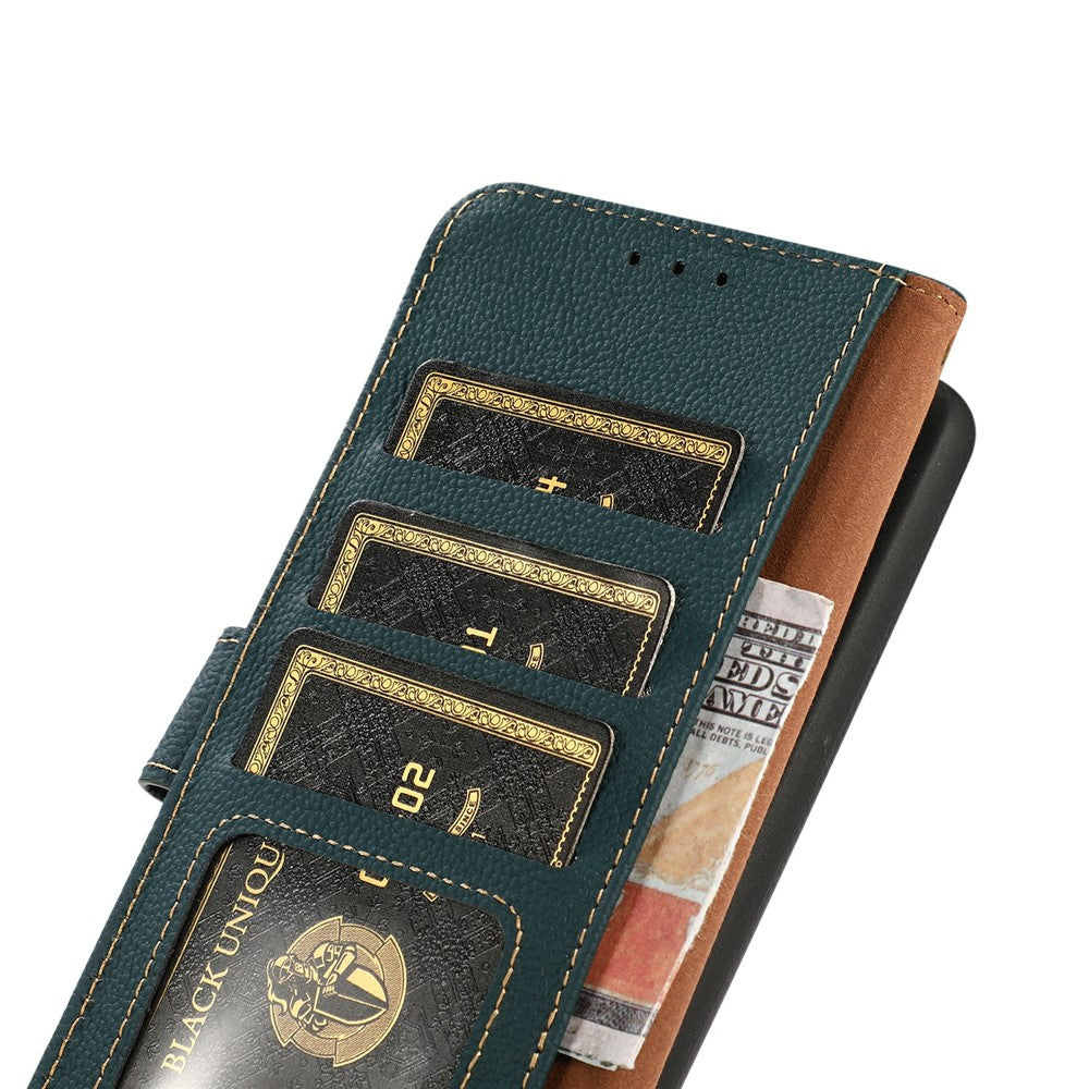 KHAZNEH for Xiaomi Redmi Note 15 Pro 4G (Global) Case Genuine Cow Leather RFID Blocking Wallet Phone Cover - Green