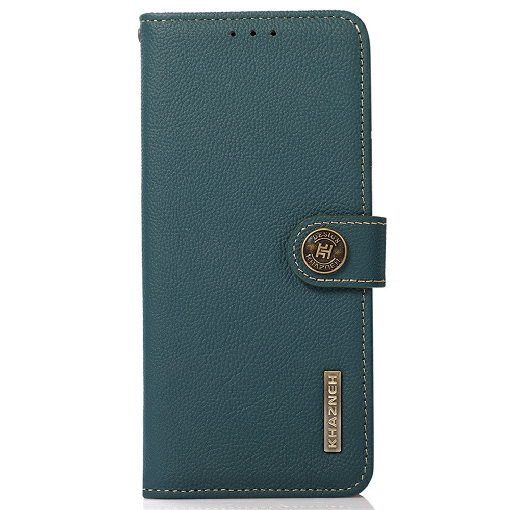 KHAZNEH for Xiaomi Redmi Note 15 Pro 4G (Global) Case Genuine Cow Leather RFID Blocking Wallet Phone Cover - Green
