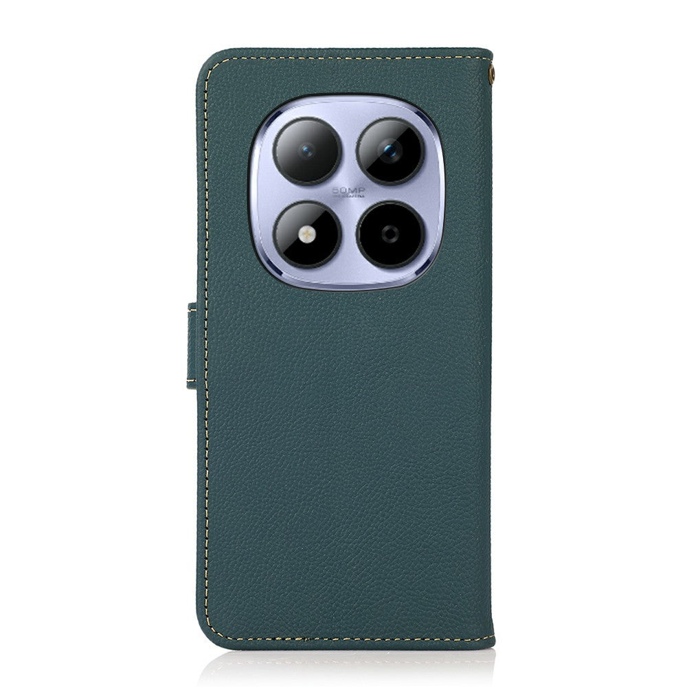 KHAZNEH for Xiaomi Redmi Note 15 Pro 4G (Global) Case Genuine Cow Leather RFID Blocking Wallet Phone Cover - Green