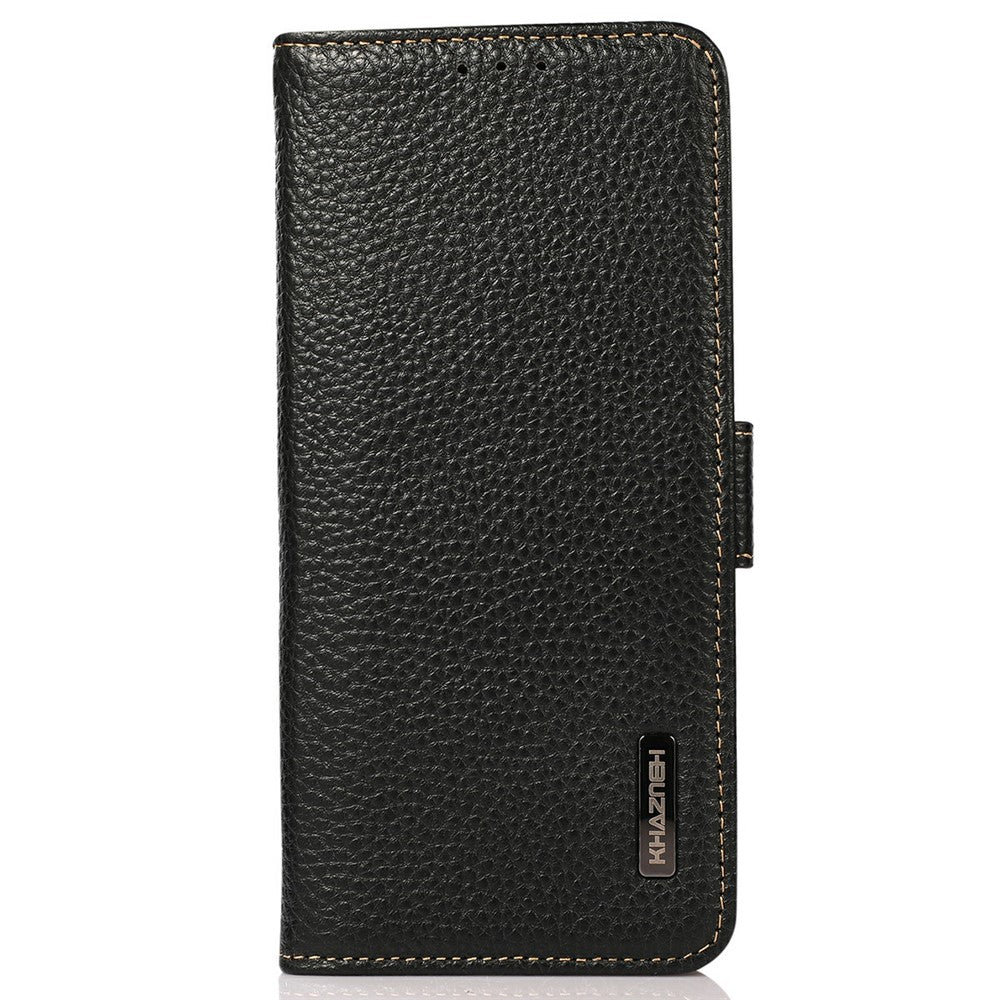 KHAZNEH for Xiaomi Redmi Note 15 Pro 4G (Global) Phone Case Litchi Texture Genuine Cow Leather Cover RFID Blocking - Black