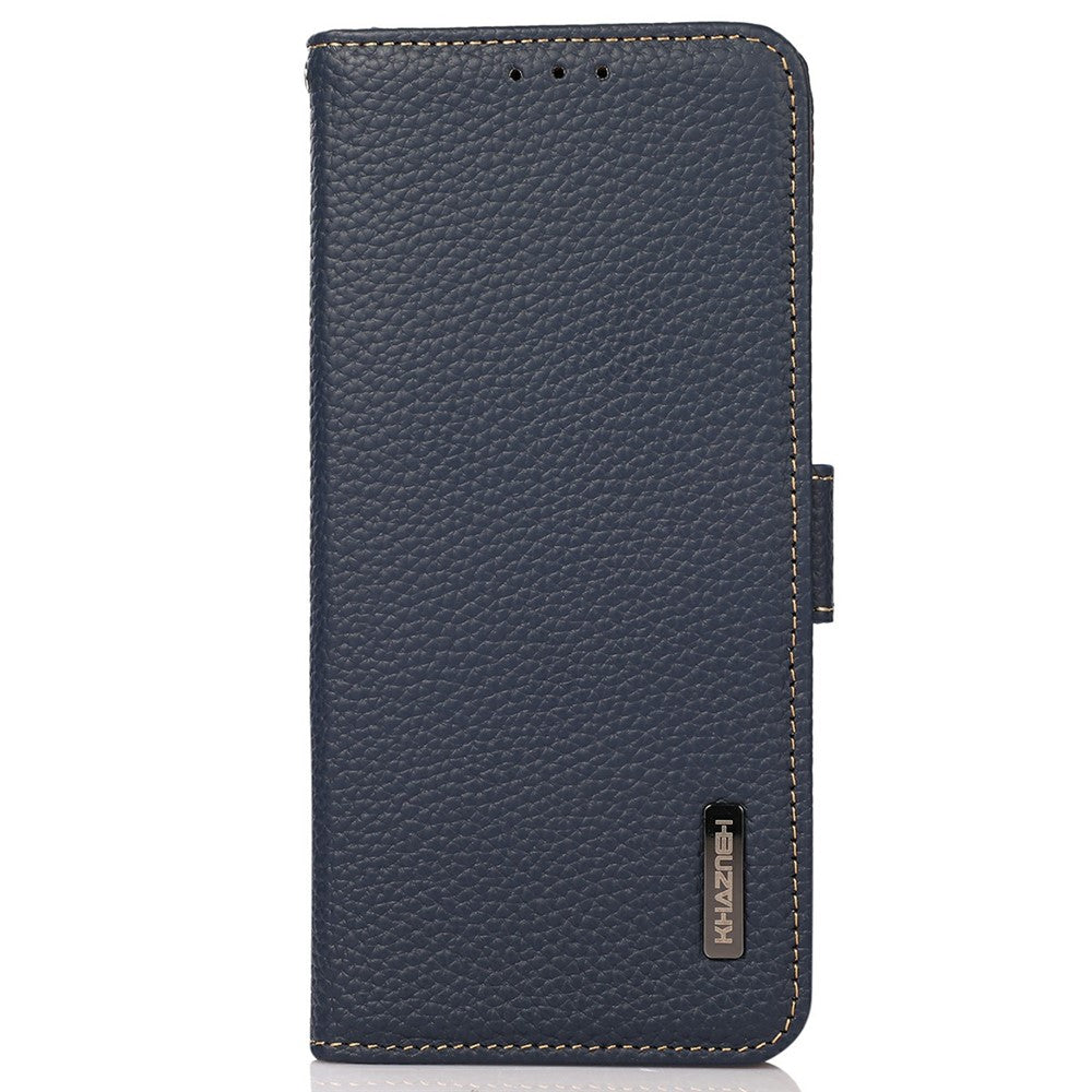 KHAZNEH for Xiaomi Redmi Note 15 Pro 4G (Global) Phone Case Litchi Texture Genuine Cow Leather Cover RFID Blocking - Blue