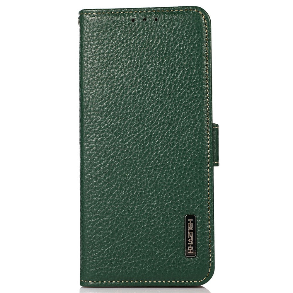 KHAZNEH for Xiaomi Redmi Note 15 Pro 4G (Global) Phone Case Litchi Texture Genuine Cow Leather Cover RFID Blocking - Green