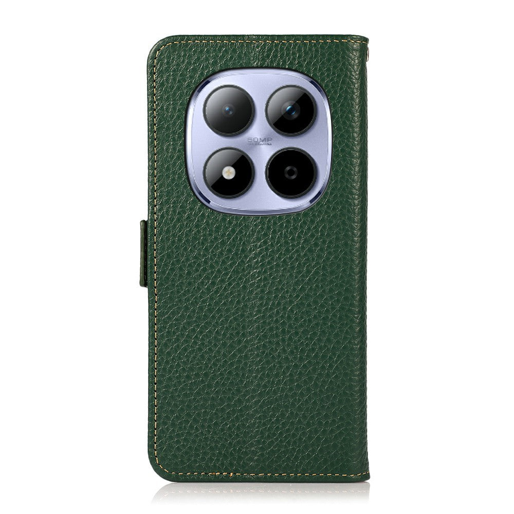 KHAZNEH for Xiaomi Redmi Note 15 Pro 4G (Global) Phone Case Litchi Texture Genuine Cow Leather Cover RFID Blocking - Green