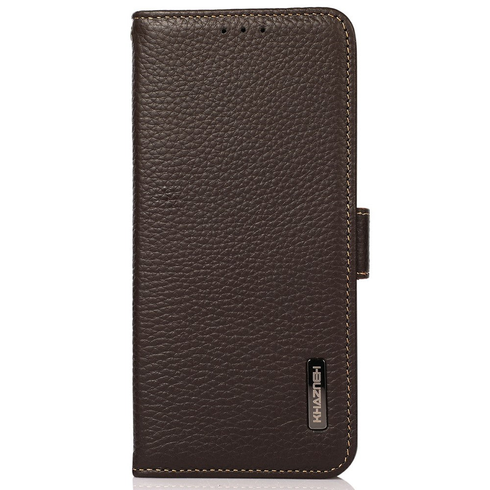 KHAZNEH for Xiaomi Redmi Note 15 Pro 4G (Global) Phone Case Litchi Texture Genuine Cow Leather Cover RFID Blocking - Brown