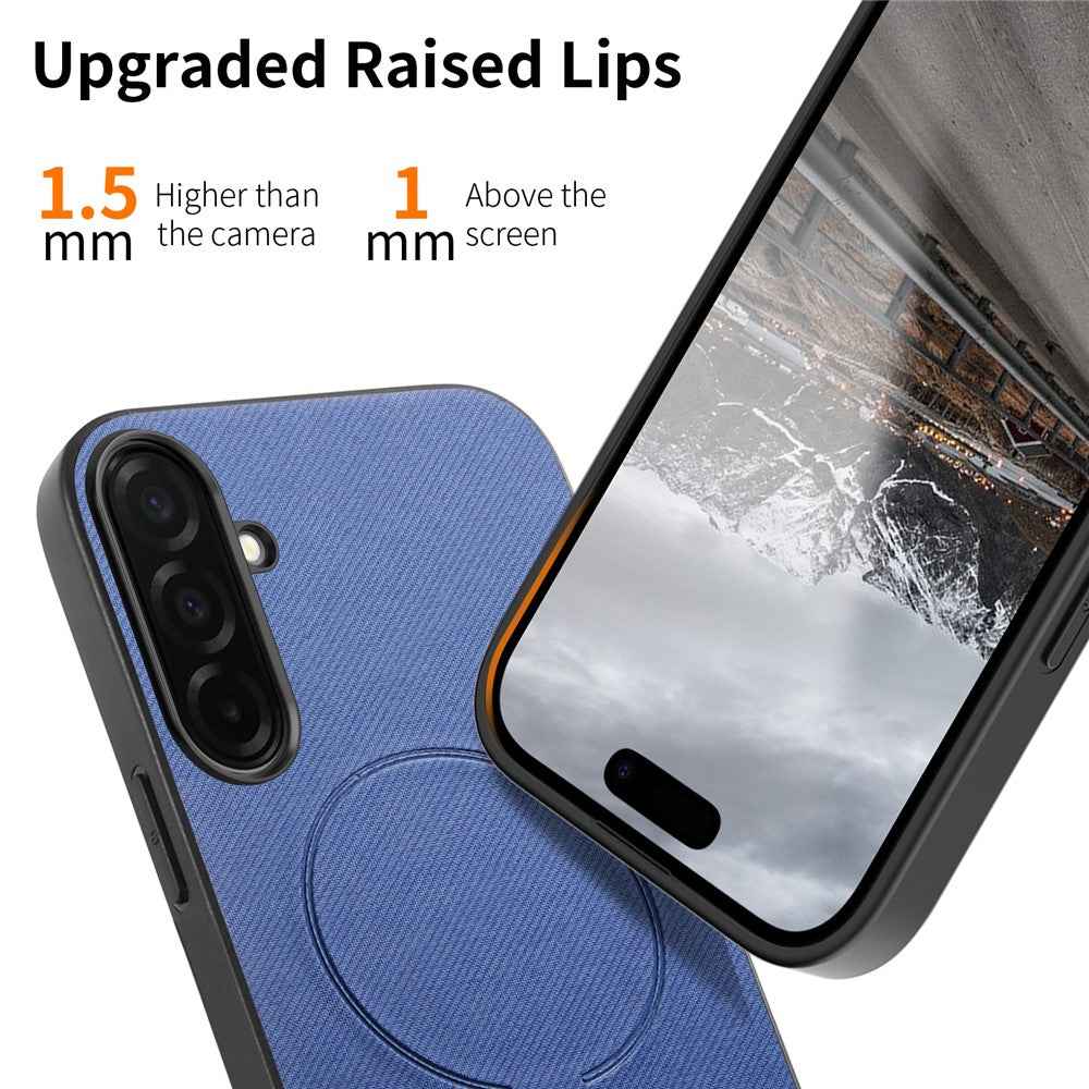 For Samsung Galaxy A57 5G Magnetic Case Cloth Texture PC + TPU + PU Leather Anti-Scratch Phone Cover - Blue