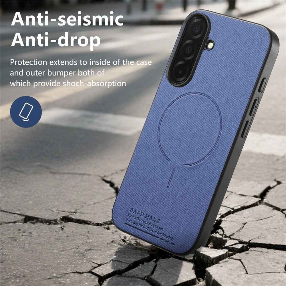 For Samsung Galaxy A57 5G Magnetic Case Cloth Texture PC + TPU + PU Leather Anti-Scratch Phone Cover - Blue