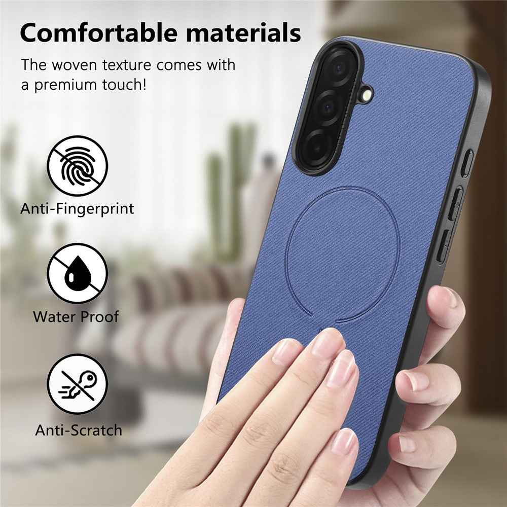 For Samsung Galaxy A57 5G Magnetic Case Cloth Texture PC + TPU + PU Leather Anti-Scratch Phone Cover - Blue