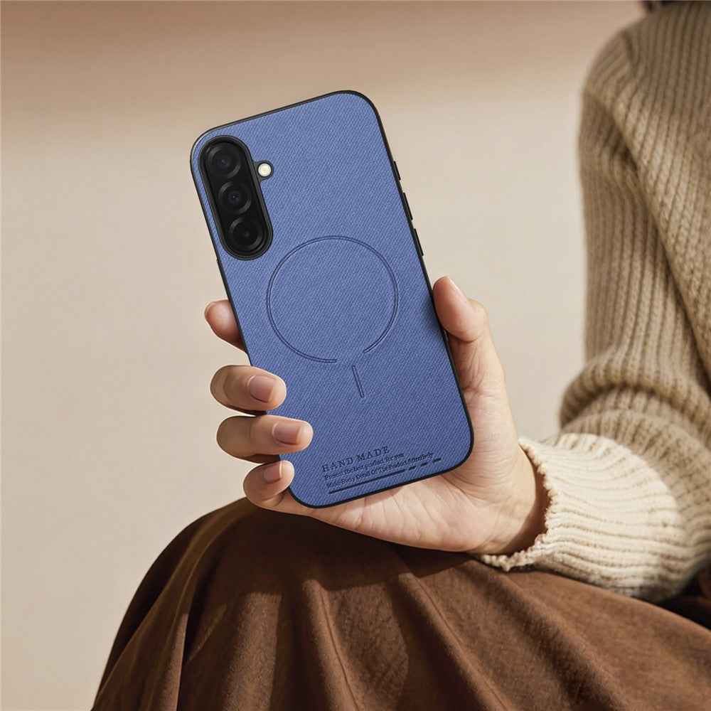 For Samsung Galaxy A57 5G Magnetic Case Cloth Texture PC + TPU + PU Leather Anti-Scratch Phone Cover - Blue