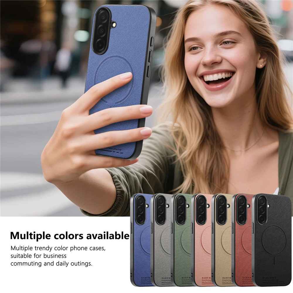 For Samsung Galaxy A57 5G Magnetic Case Cloth Texture PC + TPU + PU Leather Anti-Scratch Phone Cover - Blue