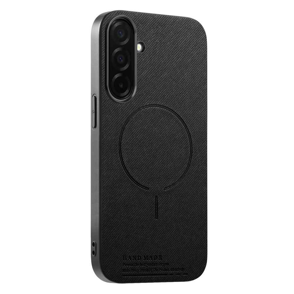 For Samsung Galaxy A57 5G Magnetic Case Cloth Texture PC + TPU + PU Leather Anti-Scratch Phone Cover - Black
