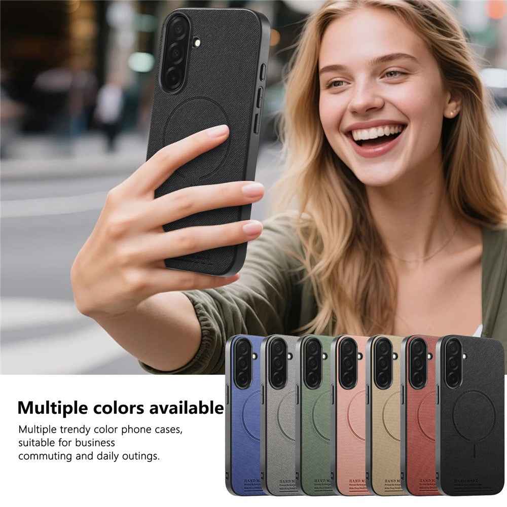 For Samsung Galaxy A57 5G Magnetic Case Cloth Texture PC + TPU + PU Leather Anti-Scratch Phone Cover - Black