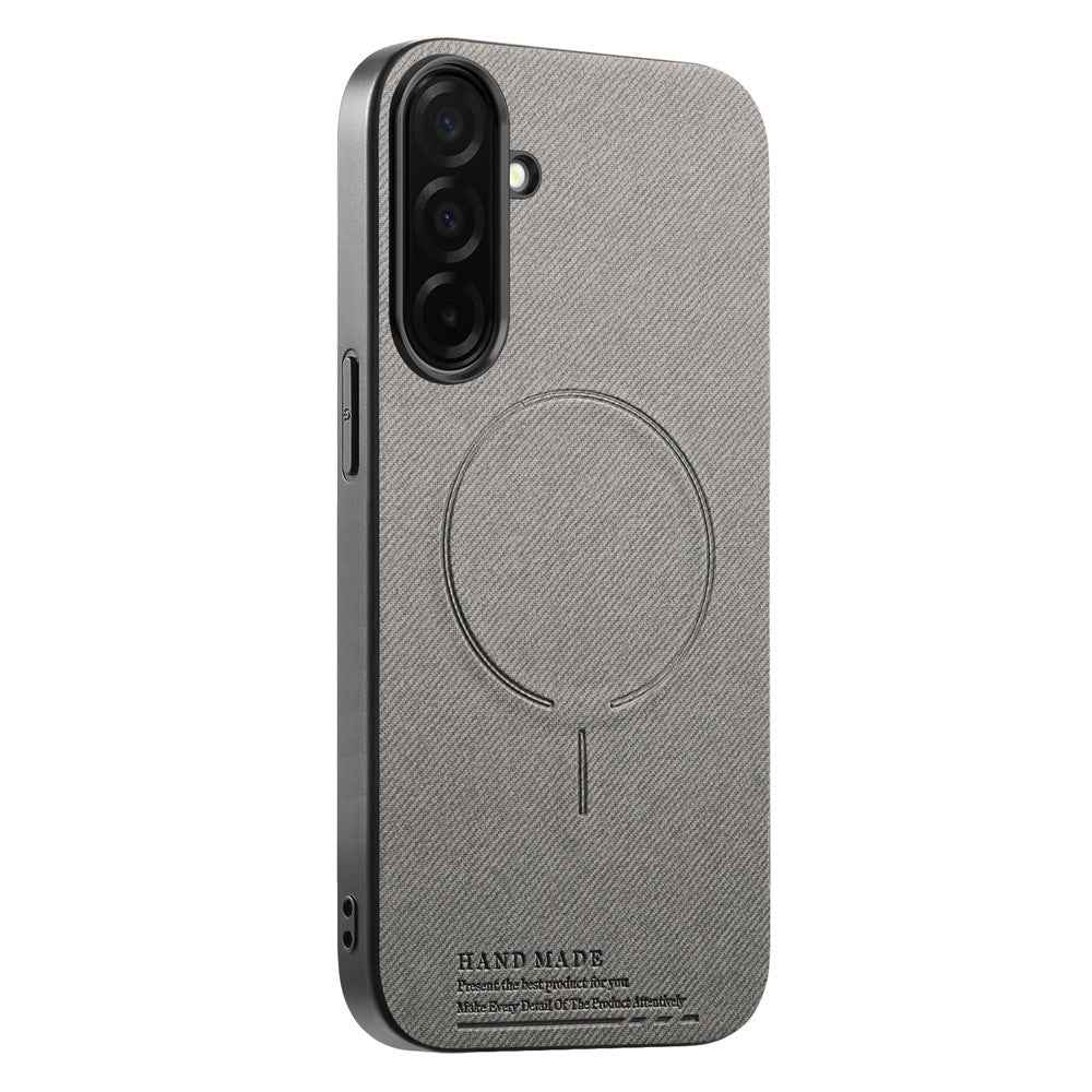 For Samsung Galaxy A57 5G Magnetic Case Cloth Texture PC + TPU + PU Leather Anti-Scratch Phone Cover - Grey