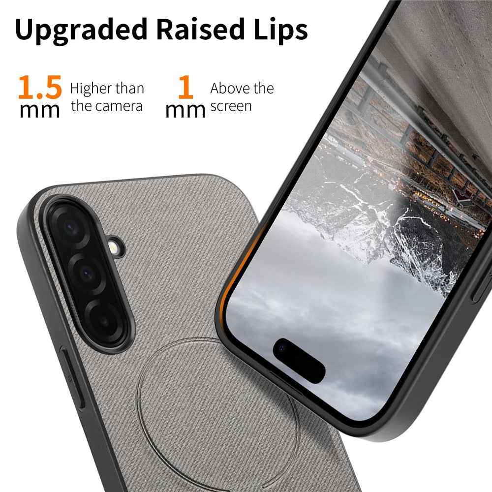 For Samsung Galaxy A57 5G Magnetic Case Cloth Texture PC + TPU + PU Leather Anti-Scratch Phone Cover - Grey