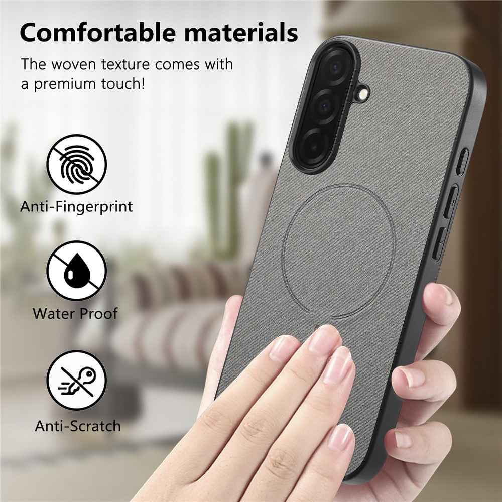 For Samsung Galaxy A57 5G Magnetic Case Cloth Texture PC + TPU + PU Leather Anti-Scratch Phone Cover - Grey