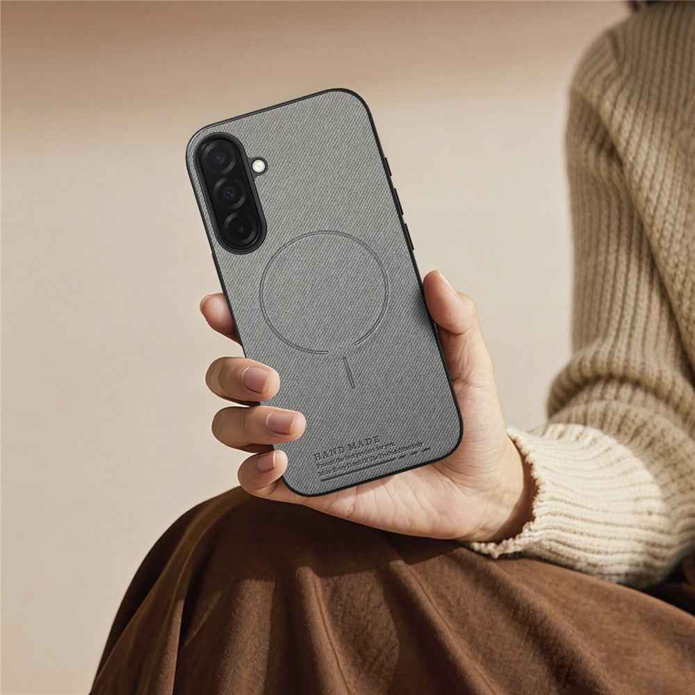 For Samsung Galaxy A57 5G Magnetic Case Cloth Texture PC + TPU + PU Leather Anti-Scratch Phone Cover - Grey